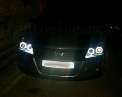 OPEL ASTRA H 2004-2007 FARI NERI CON ANELLI ANGEL EYES LED BIANCHI