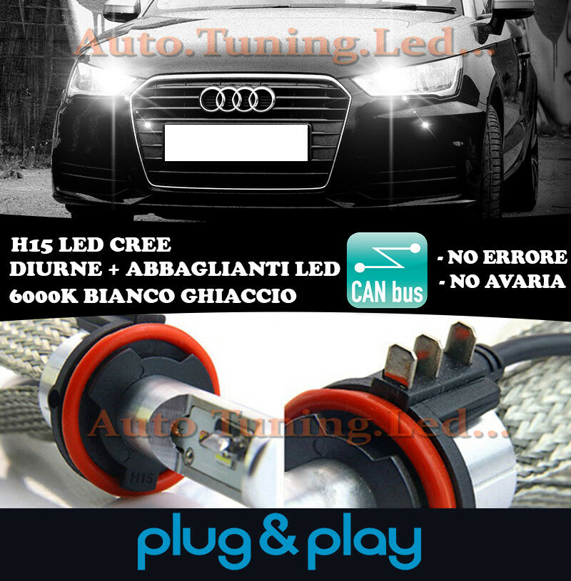 LAMPADE DIURNE ABBAGLIANTI H15 LED AUDI A1 FACELIFT ISTANTANEO CREE NO AVARIA