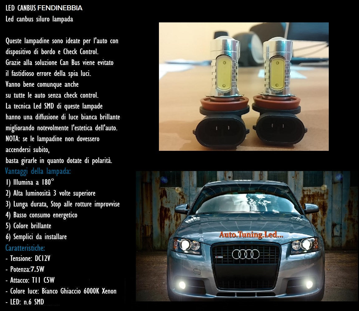 LAMPADE FENDINEBBIA H8 LED CREE RESISTENZA CANBUS 6000K CITROEN C3