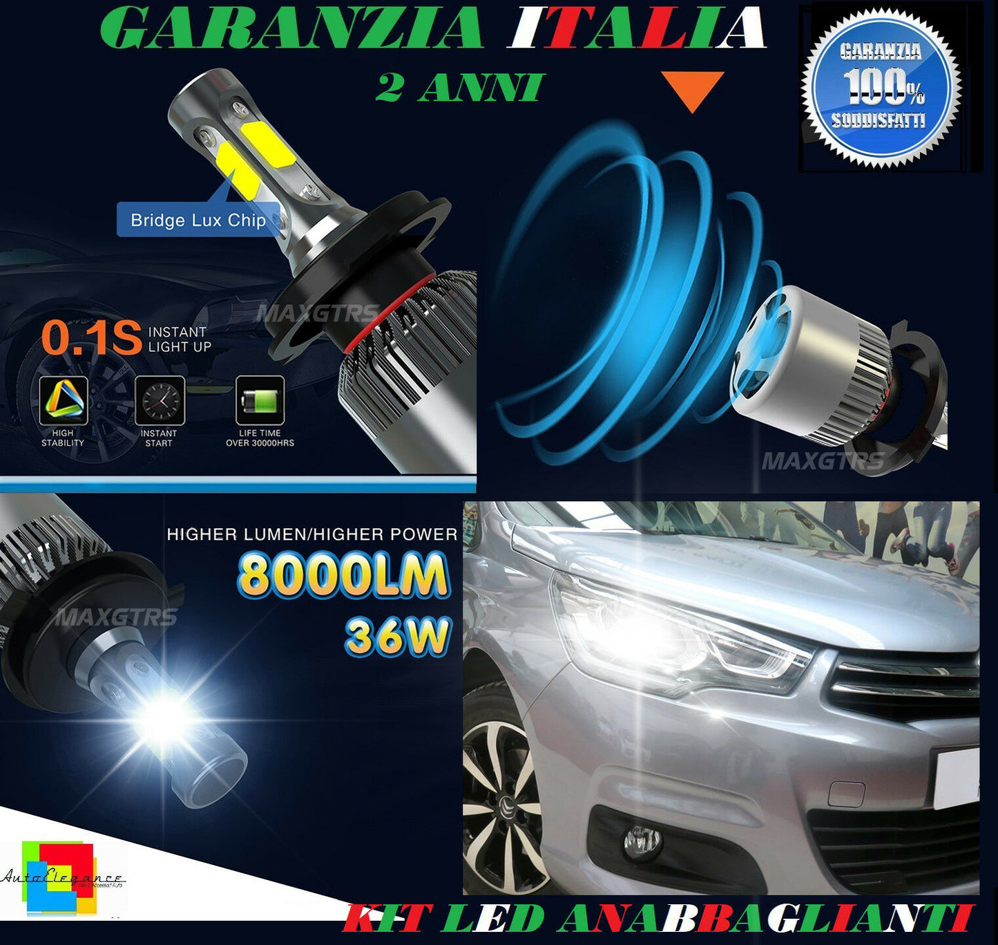 LAMPADE ANABBAGLIANTI 36W LED CITROEN C4 II 2009+ ISTANTANEO 6000K