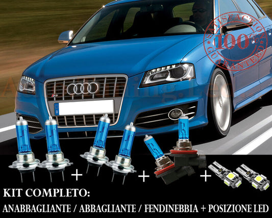 AUDI A3 S3 RS3 8P 2003-2012 SET COMPLETO LAMPADE BLU XENON + POSIZIONE A LED AUTOELEGANCERICAMBI