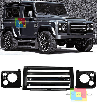 GRIGLIA ANTERIORE + COPRI FARI LAND ROVER DISCOVERY 1990-2016 NERO LUCIDO