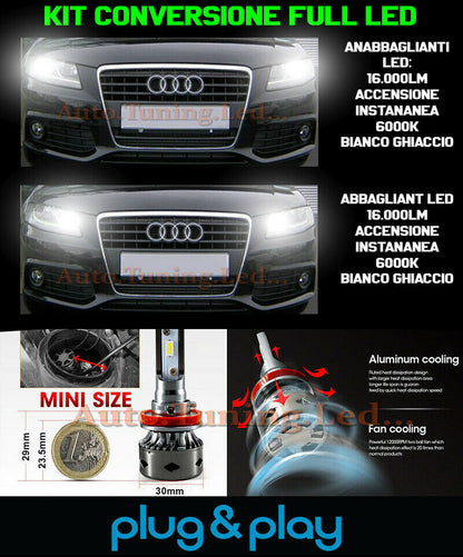 LAMPADE ANABBAGLIANTI + ABBAGLIANTI LED 16.000LM PER AUDI A4 B8 08-11 NO AVARIA