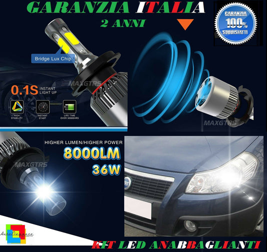 LOW BEAM HIGH BEAM LAMPS 36W 8000LM LED FIAT SEDICI 2006-2014 6000K