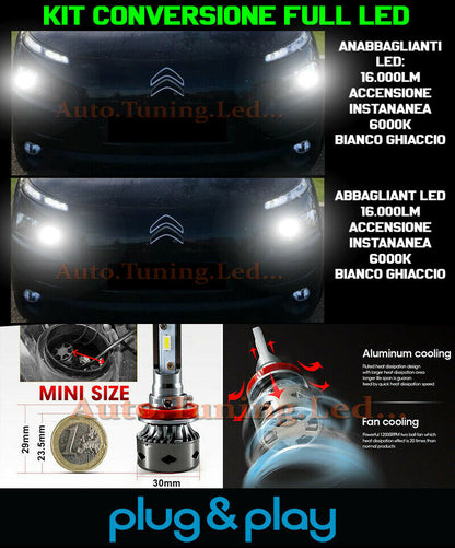 LOW BEAM + HIGH BEAM LED 16,000LM LAMPS FOR CITROEN C4 CACTUS