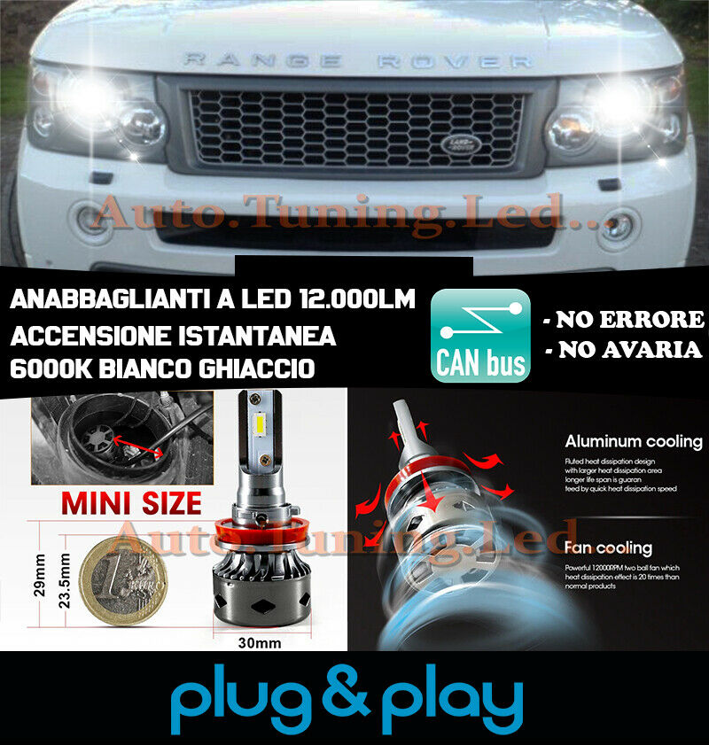 LAMPADE ANABBAGLIANTI LED RANGE ROVER SPORT L320 ISTANTANEO NO AVARIA 12.000LM