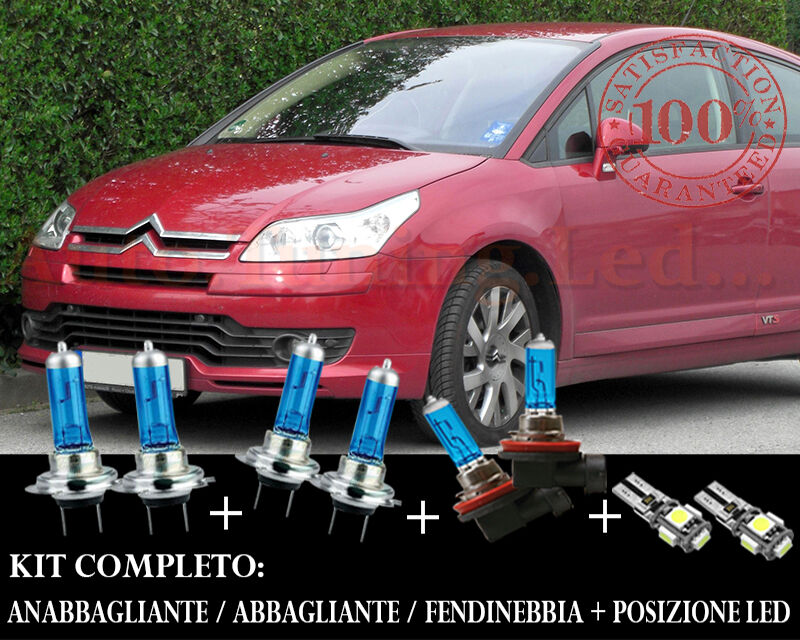 CITROEN C4 COUPE 2004-2010 SET COMPLETO LAMPADE BLU XENON + POSIZIONE A LED AUTOELEGANCERICAMBI
