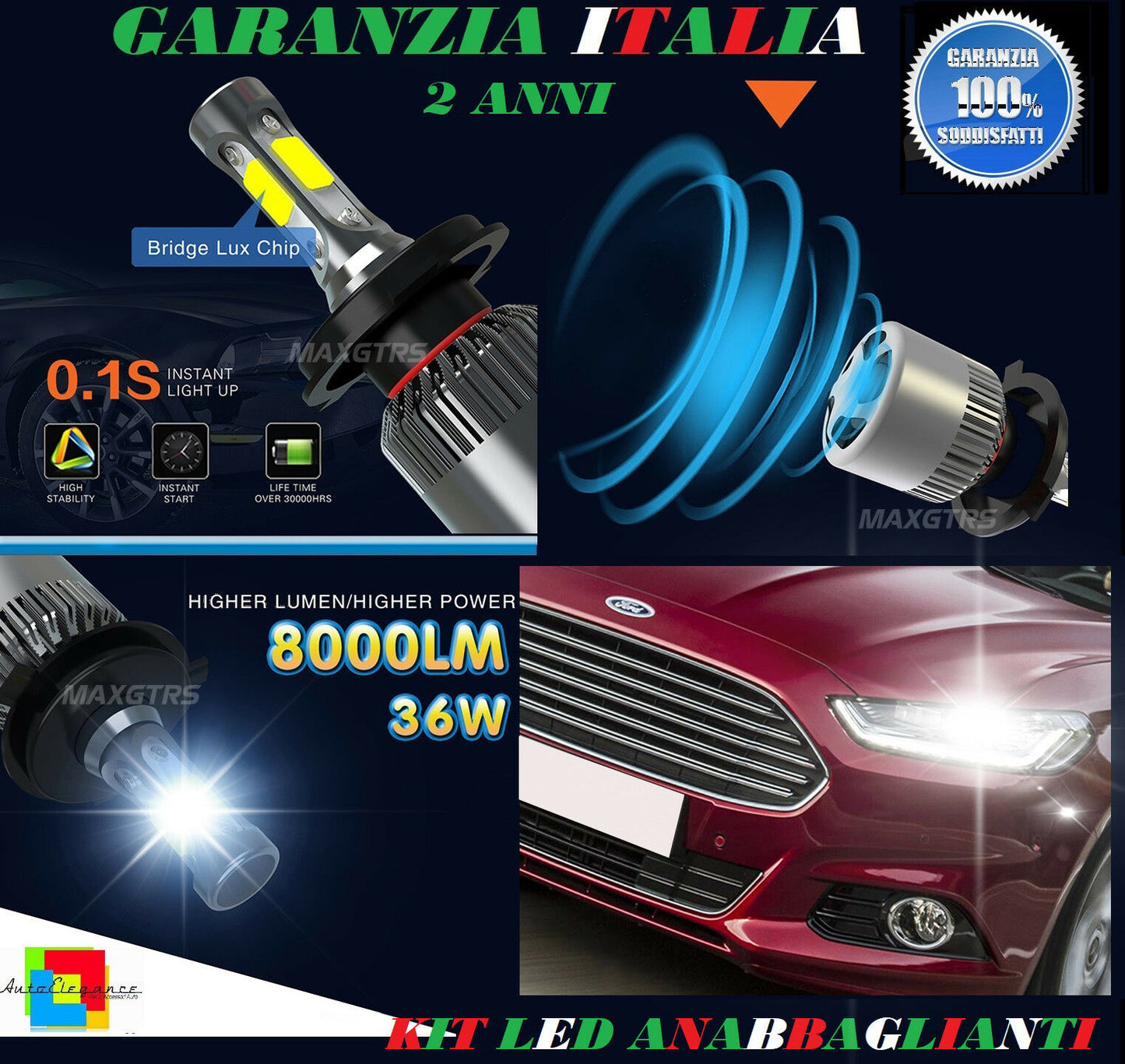 LAMPADE ANABBAGLIANTI 36W LED FORD MONDEO 2014 IN POI ISTANTANEO 6000K