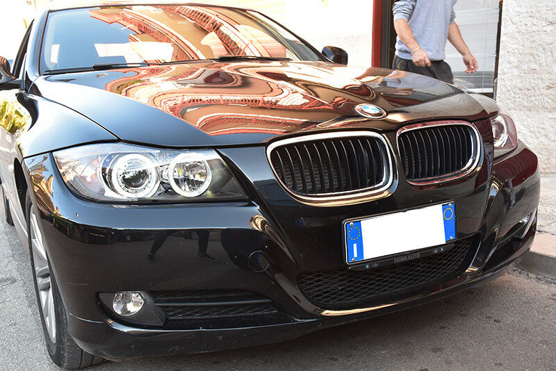BMW SERIE 3 E90 E91 2005 - 2011 FARI NERI CON ANELLI ANGEL EYES LED BIANCHI AUTOELEGANCERICAMBI