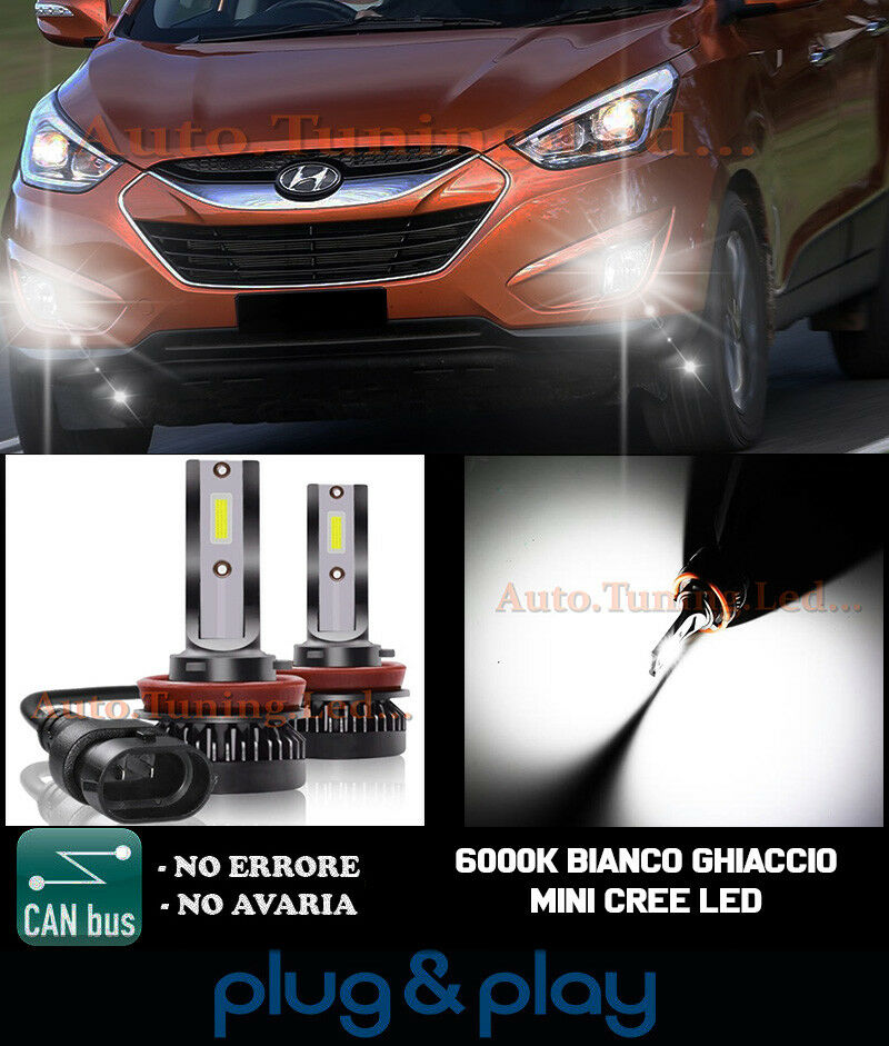 LAMPADE FENDINEBBIA A LED CREE HYUNDAI IX35 CAMBUS BIANCO GHIACCIO 8000LM