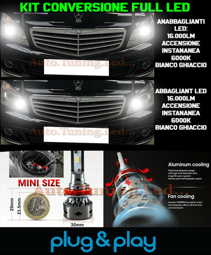LAMPADE ANABBAGLIANTI + ABBAGLIANTI LED 16.000LM PER MERCEDES CLASSE C W204