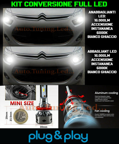 LAMPADE ANABBAGLIANTI + ABBAGLIANTI LED 16.000LM PER CITROEN C4 PICASSO