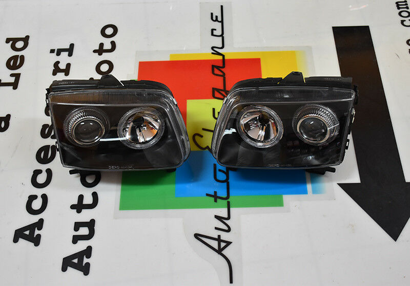 VW POLO 6N 1999-2001 RESTYLING FARI ANTERIORI ANGEL EYES LED FANALI LENTICLARI