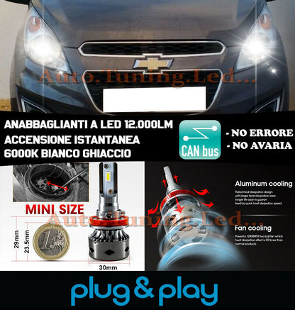 LAMPADE ANABBAGLIANTI LED CHEVROLET SPARK ISTANTANEO NO AVARIA 12.000LM