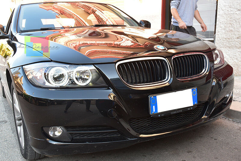 BMW SERIE 3 E90 E91 2005 - 2011 FARI NERI CON ANELLI ANGEL EYES LED BIANCHI AUTOELEGANCERICAMBI