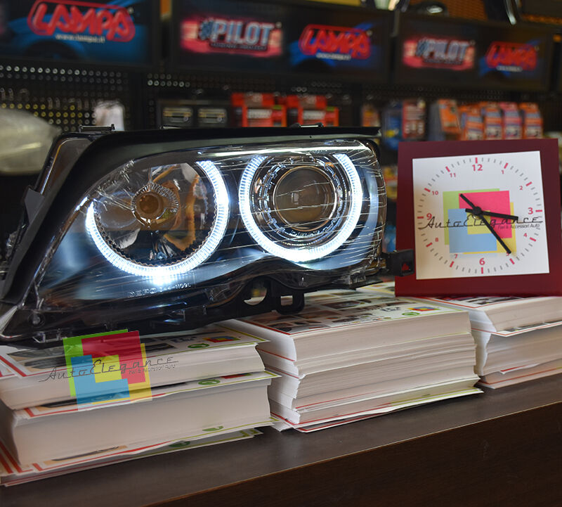 FARI ANTERIORI BMW SERIE 3 E46 2001-2005 BERLINA TOURING ANGEL EYES LED 6000K .-