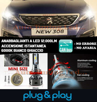 LAMPADE ANABBAGLIANTI LED PEUGEOT 308 II 2013+ ISTANTANEO NO AVARIA 12.000LM