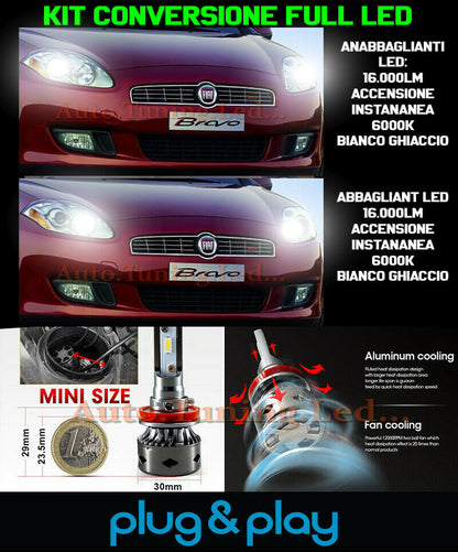 LOW BEAM + HIGH BEAM LED 16,000LM LAMPS FOR FIAT BRAVO II
