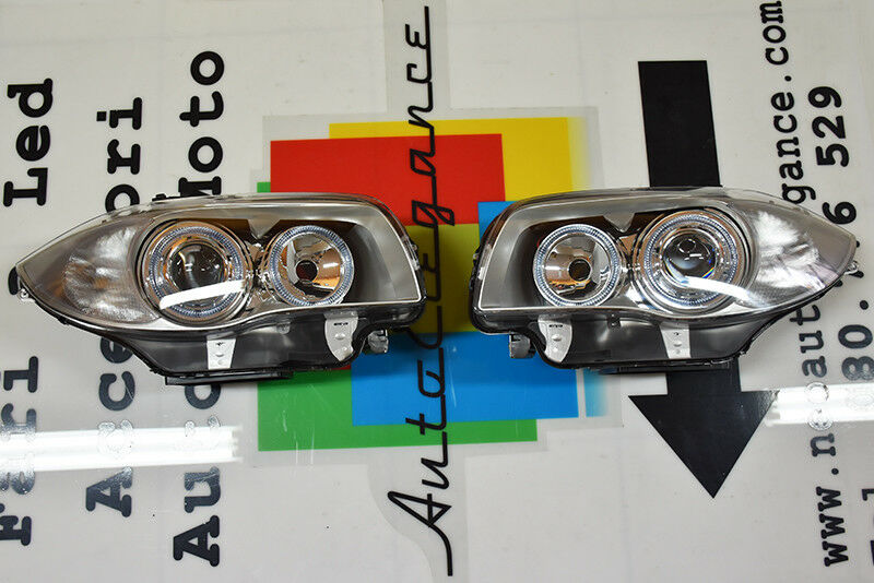 BMW E81 E82 E87 E88 2004-2011 FARI SATINATI CON ANELLI ANGEL EYES LED BIANCHI AUTOELEGANCERICAMBI