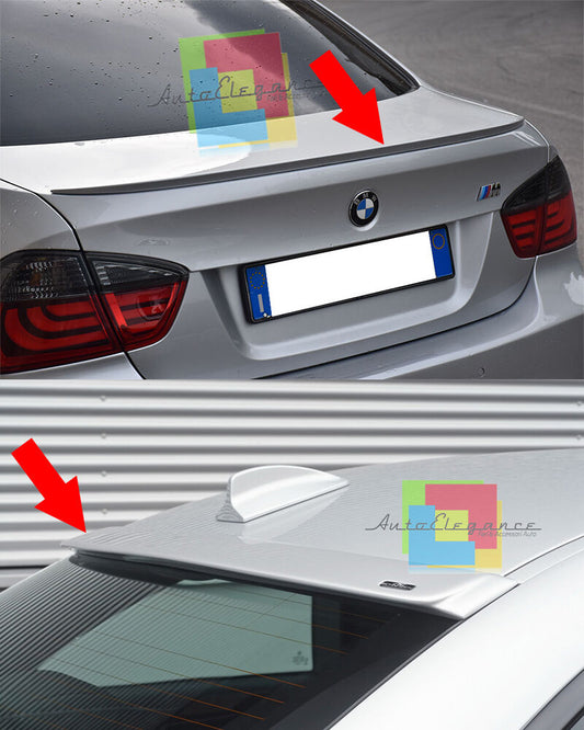 BMW SERIE 3 E90 BERLINA 05-12 KIT SPOILER SUL TETTO + SPOILER COFANO LOOK M ABS AUTOELEGANCERICAMBI
