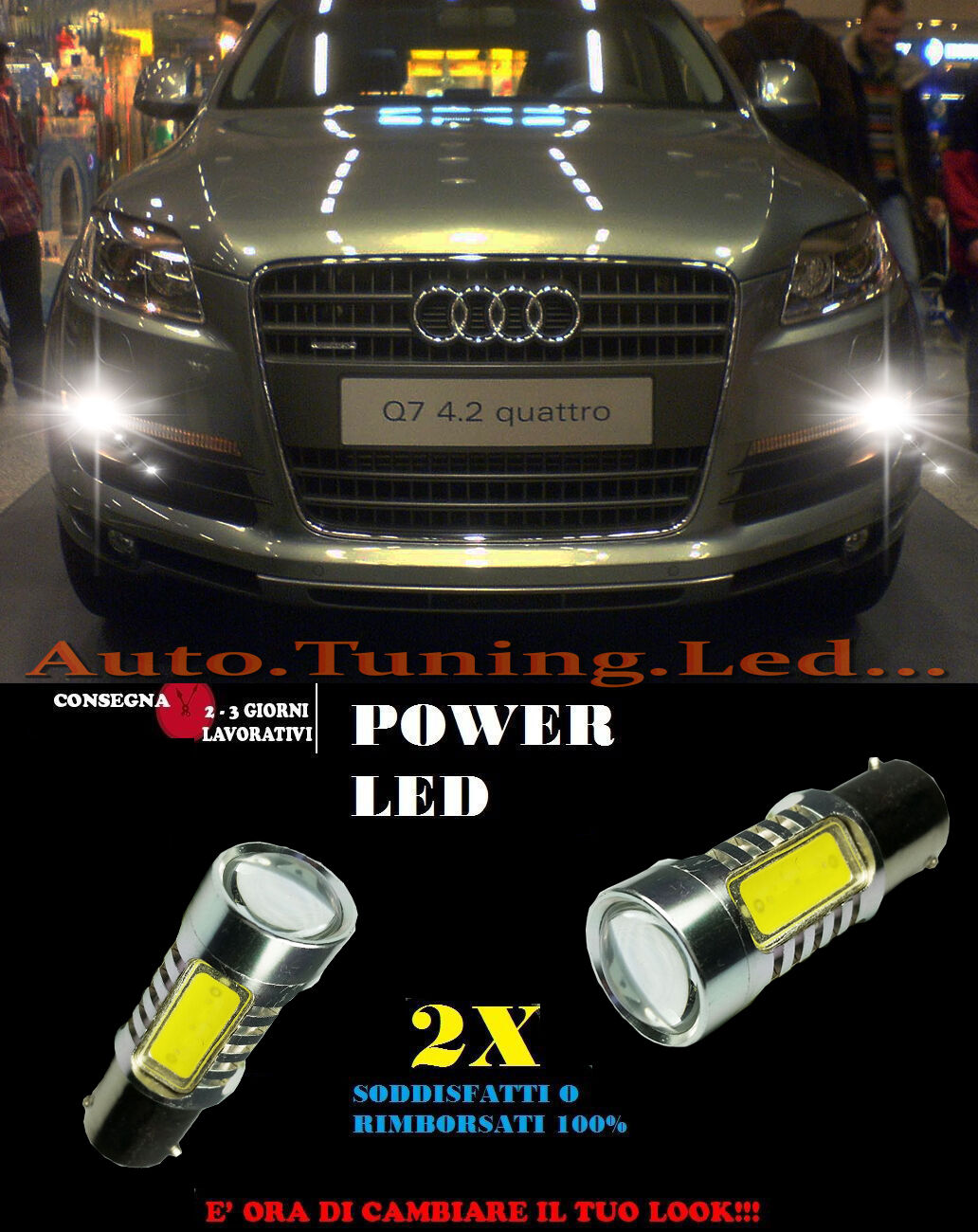 AUDI Q7 COPPIA LAMPADE LUCI DIURNE POSIZIONI A LED 6000K P21W BA15 NO ERROR AUTOELEGANCERICAMBI